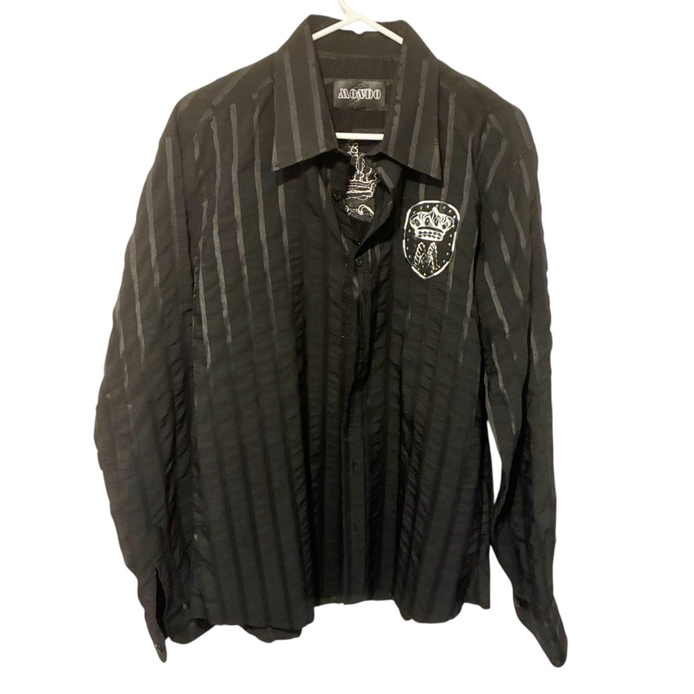 Mondo Men’s Size XL Royal Black Pin Stripe Button Front Long Sleeve Top‎